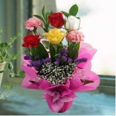 3 Roses 3 Carnations Table Arrangement