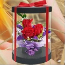 3 Red Roses in Cylinder Gift Box 20cm Height Valentine's Day Flower