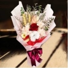 Preserved Red Roses, Hydrangeas & Assorted Dried Flowers Hand Bouquet