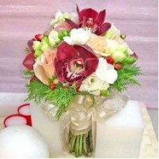 Red Cymbidium Orchid & Freesia Bouquet