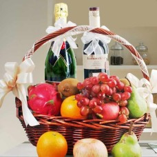 Champagne, Red Wine & Fruits Basket