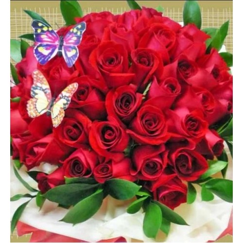 50 Red Roses Valentine's Day Hand Bouquet With Butterfly