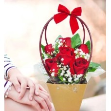 6 Red Roses in Portable Paper Bag