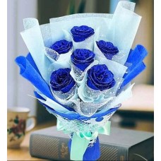 6 Shining Artificial Blue Roses Hand Bouquet