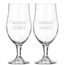 Engraved Beer Glass On Foot - Godfather - Set Of 2