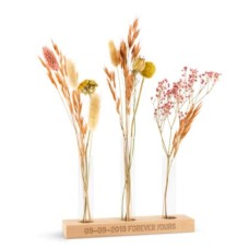 Dried flowers with personal wooden stand (3 vases in wooden stand)