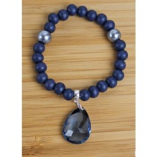 Bracelet darkblue wooden beads with charm