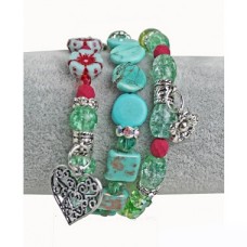 Bracelet Multilayer turquois green with flowers