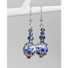 Earring set Blue Flower, oblong