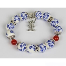 Bracelet red Agate with delftblue beads and Mill charm