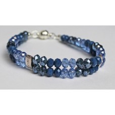 Bracelet 2 rows crystal blue beads in Swarovski style