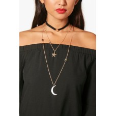 Millie Choker Layered Moon And Star Necklace