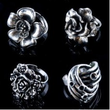 Mixed Adjustable Silver Tone Iron Cocktail Rings