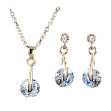 Gold Tone Demi-Parure Clear Sparkle Faceted CZ Stone Jewelry Set