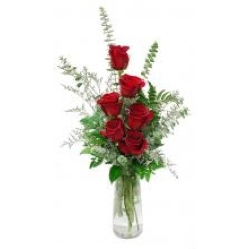 6 Red Roses In A Vase