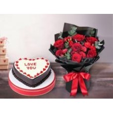 12 RED ROSES WITH 1 KG CAKE