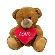 My Buddy Valentine Medium Brown Teddy Bear Soft Plush Toy with 'Love' Heart 40cm by Korimco