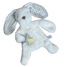 Personalised Bunny Baby Comforter with Dummy Holder by ES Kids Grey