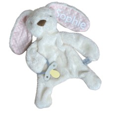 Personalised Bunny Baby Comforter with Dummy Holder by ES Kids Pink