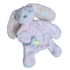Pink Personalised Bunny Baby Comforter with Dummy Holder by ES Kids
