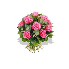 Bouquet of pink reoses and waxflowers
