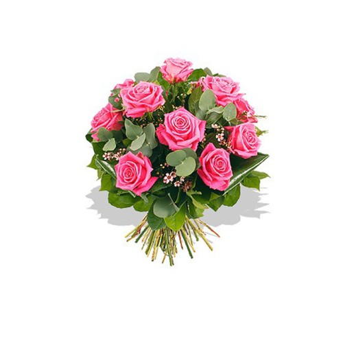 Bouquet of pink reoses and waxflowers