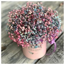 Rainbow Gypsophila In Hat Box