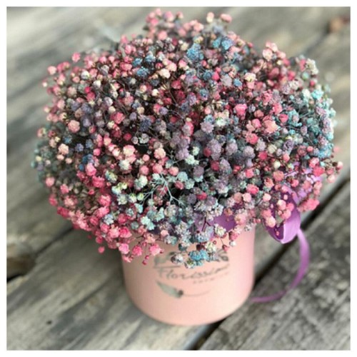 Rainbow Gypsophila In Hat Box