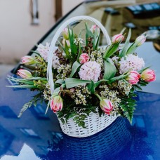 BASKET OF TULIPS AND HYACINTHS