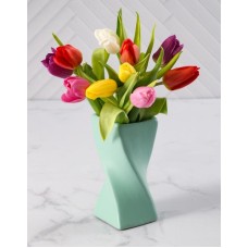Tulips in a Blue Twisty Vase