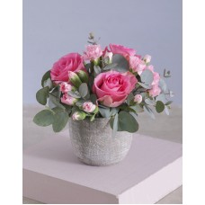 Pink Floral Fusion In A Cement Pot