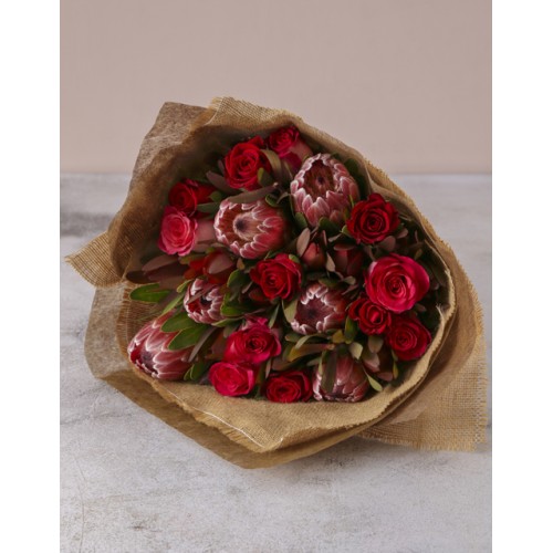 Red Rose & Protea Medley Bouquet (Small)