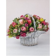 Stately Mixed Proteas In A Large Basket (Small)
