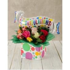 Congratulations Mixed Rose And Balloon Box (12 Roses)