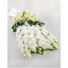 White Gladiolus and Rose Bouquet