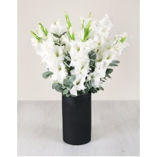 White Gladiolus in Chalk Board Vase