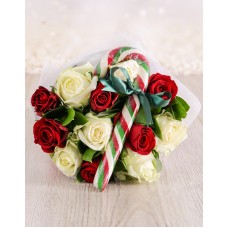 Red And White Candy Cane Bouquet (12 Roses)