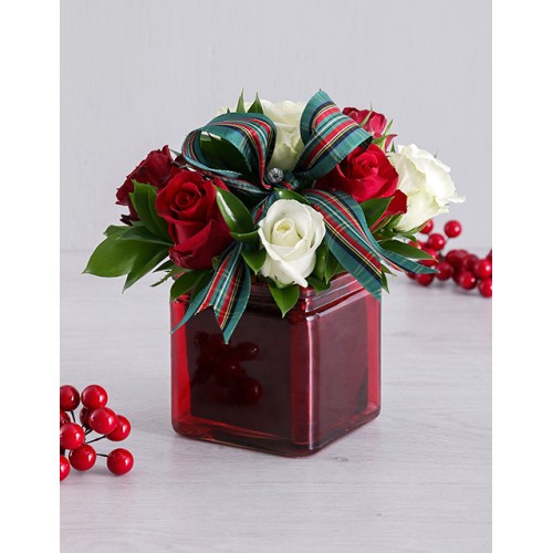 Petite Red and White Rose Arrangement