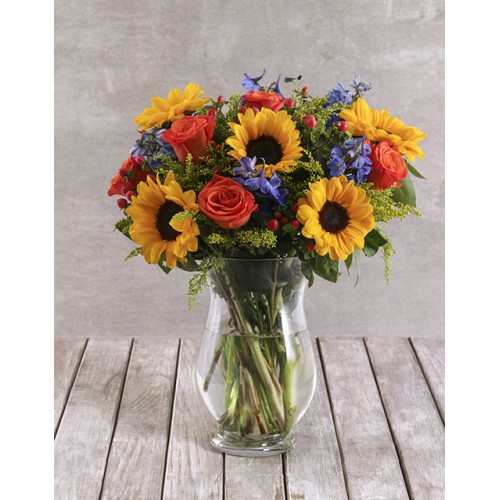 Mixed Sunflower and Rose Vase