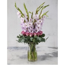 Purple Gladioli with Roses and Gum Leaves