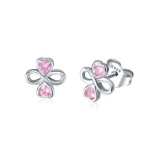 Pink Infinity Hearts Silver Studs
