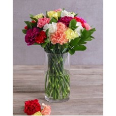 Mixed Carnations In A Tall Glass Vase (Standard)
