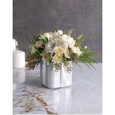 Radiant White Florals in Square Vase