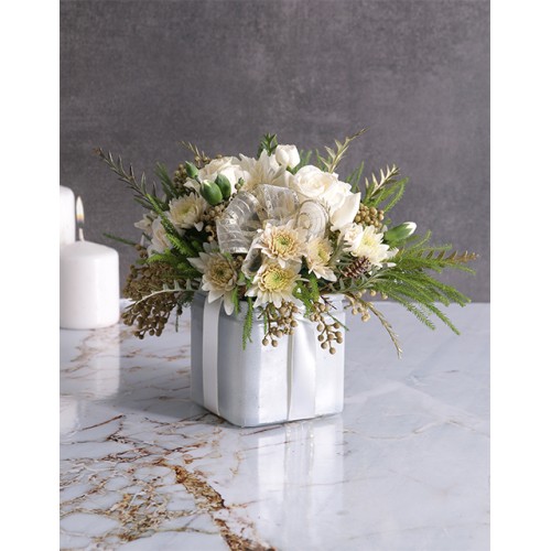 Radiant White Florals in Square Vase