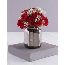 Tender Red Roses In Bronze Vase