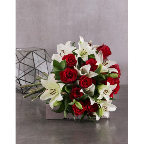 Red Rose and White Lily Bouquet (Standard)
