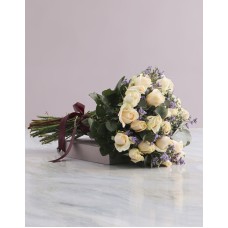 Cream Rose And Burgundy Ribbon Bouquet (Small)