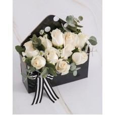Cream Roses In Black Envelope