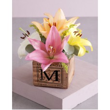 Personalised Wooden Box of Mixed Lilies