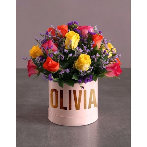 Personalised Mixed Roses In Hat Box